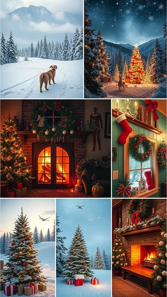 A collection of Christmas-themed iPhone backgrounds showcasing winter scenes, cozy decorations, and festive colors.